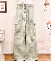 Vintage Green Gray Gradation Dyed Wide Cargo Pants M