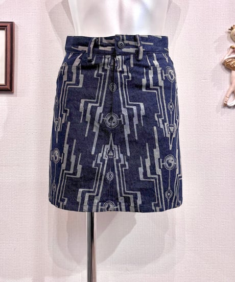 Vintage FOTUS Print Denim Mini Skirt XS