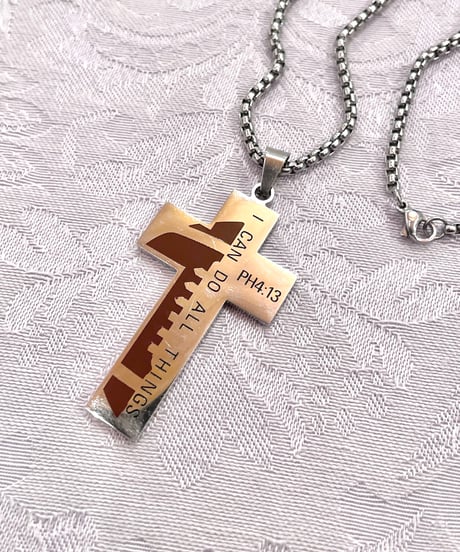 Vintage Bible Verse Cross Plate Chain Necklace