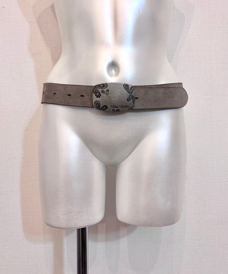 Vintage Pale Gray Suede Buckle Design Belt
