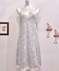 Vintage Pink Rose & Letter Design Lingerie Camisole Dress M