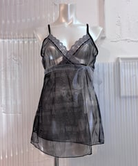 Vintage Black & Gray Y2K Letter Print Sheer Camisole Top M