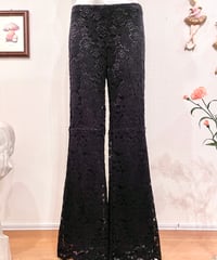 Vintage Black Lace Design Flare Pants S