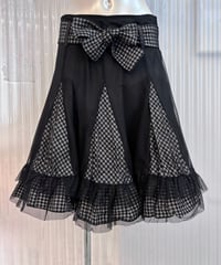 Vintage Black Gingham Check Ribbon Belt & Tulle Layered Design Skirt M