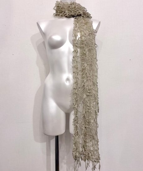 Vintage Green Gray Web Knit & Lace Design Scarf