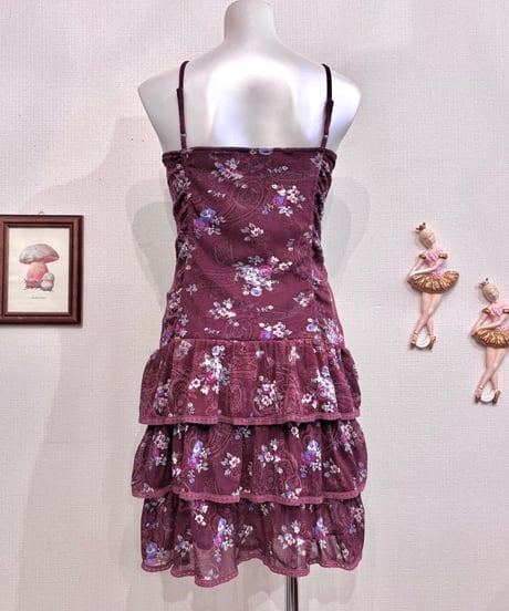 Vintage Lace Up & Frill Design Camisole Dress S