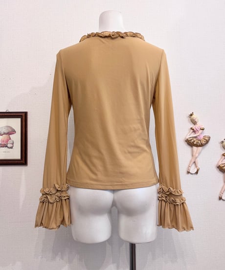 Vintage Mustard Frill & Flare Sleeve Design Top S