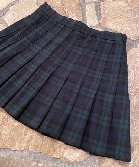 Vintage Black and Green Tartan Check Mini Pleats Skirt M