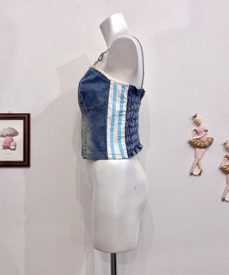 Vintage Side Line Design Denim Bustier Top L