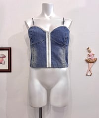 Vintage Side Line Design Denim Bustier Top L