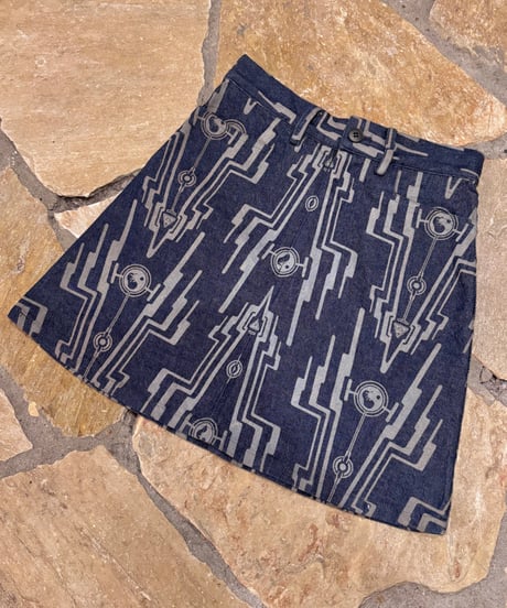 Vintage FOTUS Print Denim Mini Skirt XS