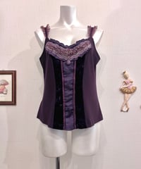 Vintage Purple Pearl & Lace Frill Design Lingerie Camisole Top S