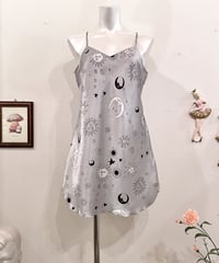 Vintage Silver Sun & Moon Design Satin Camisole Dress M
