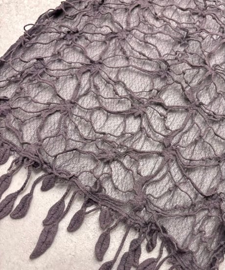Vintage Charcoal Gray Web Knit & Lace Design Scarf