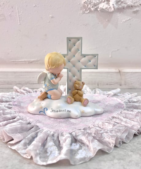 Vintage Cross & Angel Boy Design Ceramic Objet