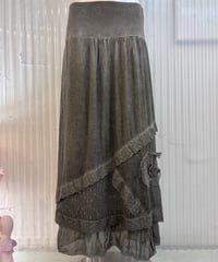 Vintage Khaki Gray Gauze Cotton Mesh Design Long Skirt M