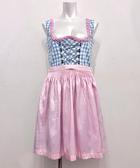 Vintage Blue Gingham Check & Pink apron Design Dirndl Dress M
