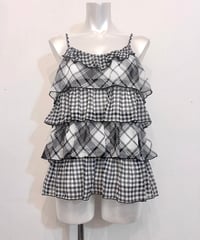 Vintage Check & Frill Design Camisole Top M