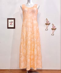 Vintage Pale Orange Wrikle Layered Design Long Dress M