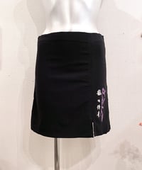 Vintage Purple Dragon Embroidery Black Mini Stretch Skirt S