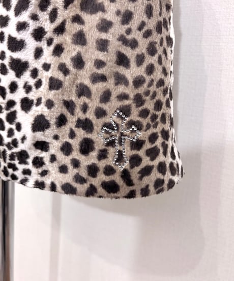Vintage Cross Rhinestone Leopard Faux Fur Mini Skirt S