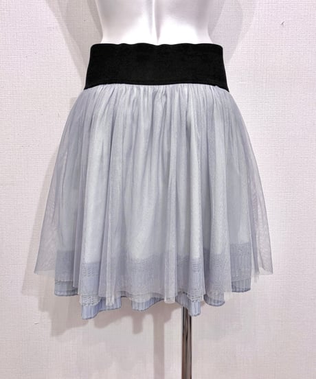 Vintage Blue Gray Corset Design Layered Frill Skirt M