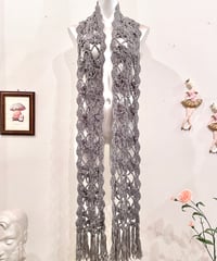 Vintage Pale Gray Crochet Design Long Scarf