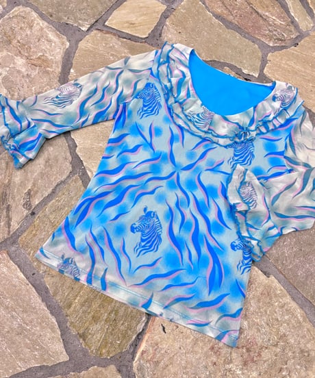 Vintage Psychedelic Zebra Print Layered Design Top S