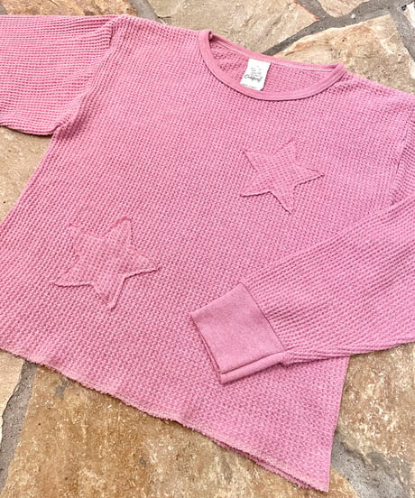 Vintage/Remake Pink Gray Double Star Design Thermal Top S