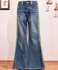 Vintage Side Mesh Line Design Denim Flare Pants M