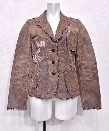 Vintage Patchwork & Fringe Design Leather Jacket XS