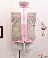 Vintage Baby Pink & Beige Ski Design Down Vest M