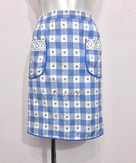 Vintage/Remake Blue Heart Check "FRAGILE" Print Apron