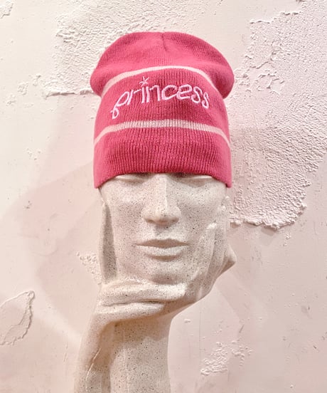 Vintage Pink Gray PRINCESS Design Knit Beanie