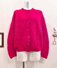 Vintage Red Mohair Hand Knit Cardigan M