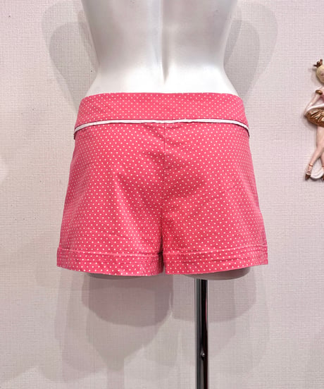 Vintage Coral Pink Dot & Ribbon Design Micro Mini Shorts M