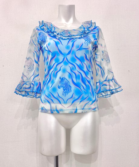 Vintage Psychedelic Zebra Print Layered Design Top S
