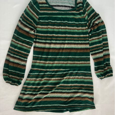 長袖ロングシャツ　緑ボーダー