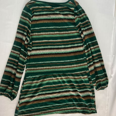長袖ロングシャツ　緑ボーダー
