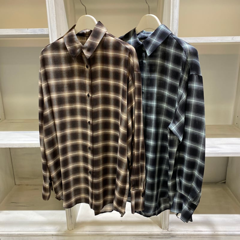 【 CLOCHE 】キュプラ混バックスリットチェックシャツ CLOCHE（クロシェ）』キュプラ混バックスリットチェックシャツ
