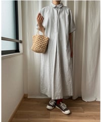 半袖シャツワンピース【グレンチェック　ライトグレー】
