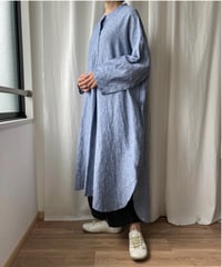 ラウンドカラーの2wayロングワンピース【ブルーシャンブレー】