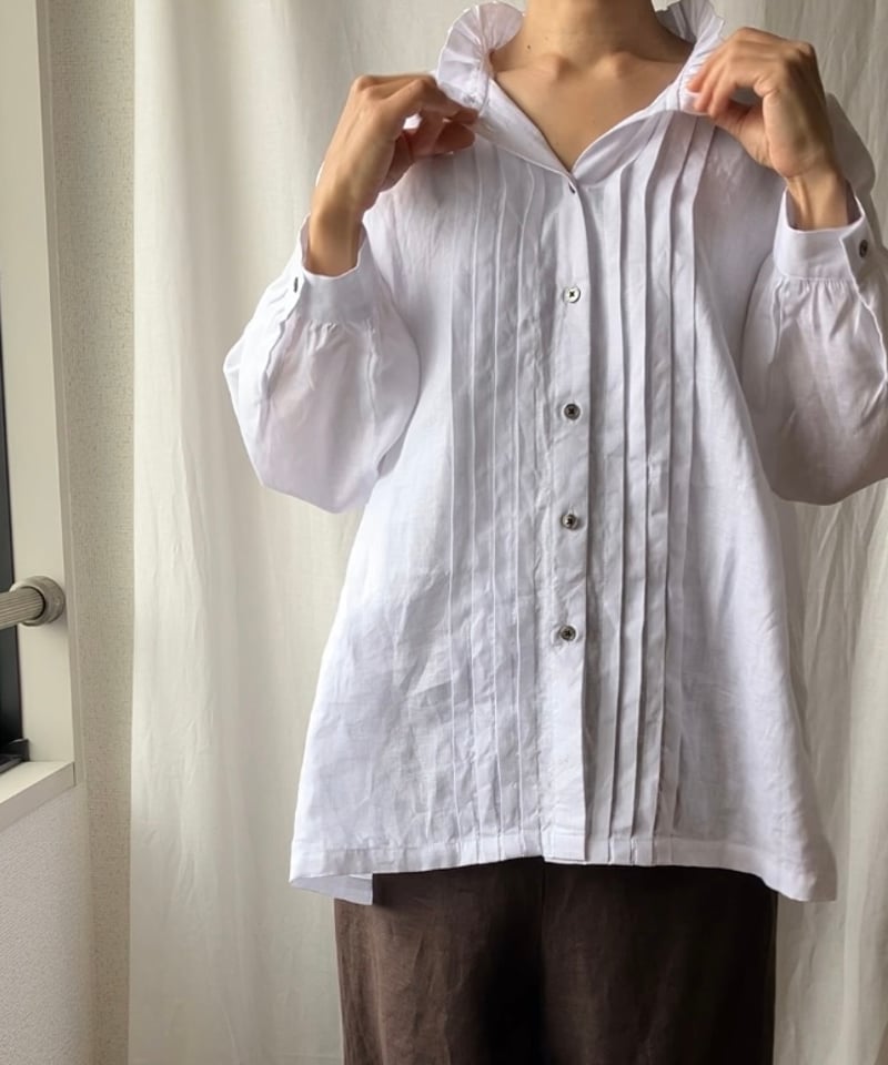 ビンテージ バーバリーズ 丸襟 刺繍 ピンタック ブラウス シャツ 白 ホワイト 1303251-57-1?$VS_1500$