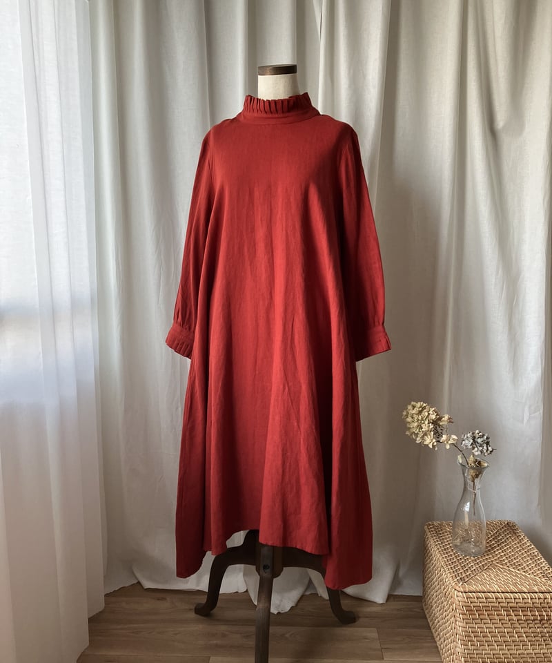 美品ユニ BOYANG-LINEN Aラインシャツワンピース 赤 ユニ BOYANG-LINEN Aラインシャツワンピース 赤 F qi3 - メルカリ