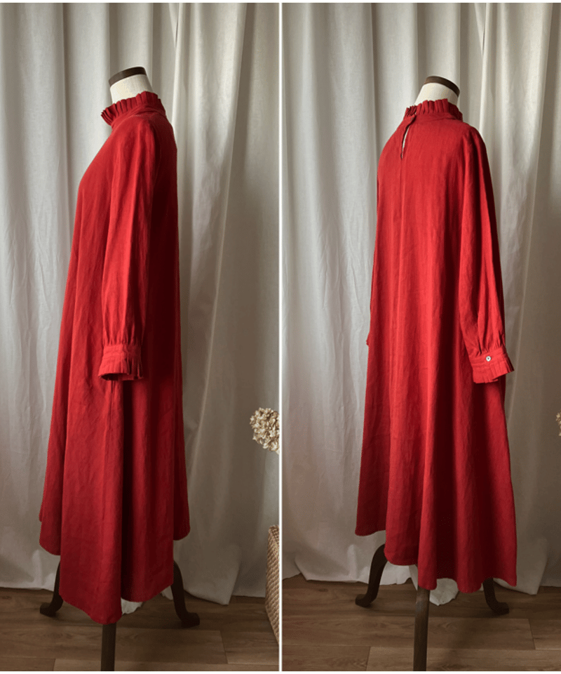 美品ユニ BOYANG-LINEN Aラインシャツワンピース 赤 ユニ BOYANG-LINEN Aラインシャツワンピース 赤 F qi3 - メルカリ