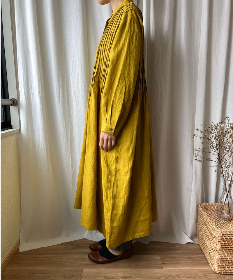 junmikami 淡黄色ロングワンピース ウールライク9分袖ワンピース-SOÉJU online store｜上質な大人の女性の