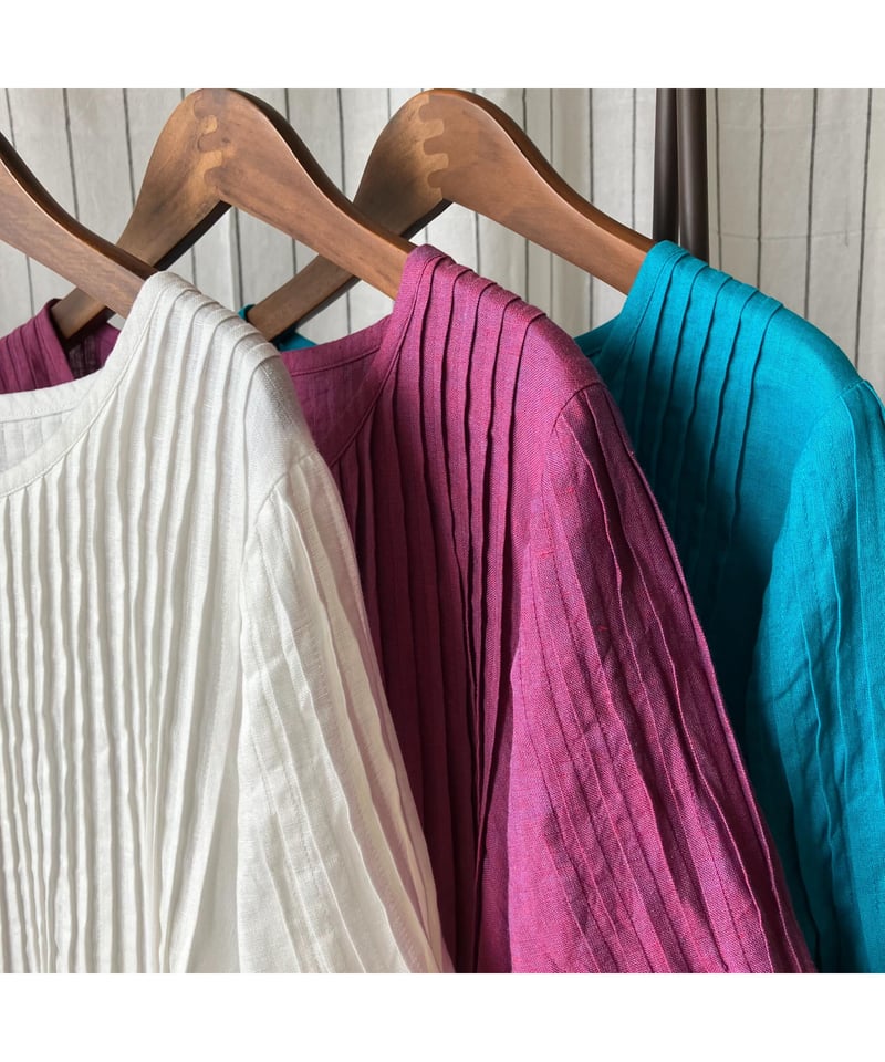 リネンピンタックワンピース (白) | Happy Dot