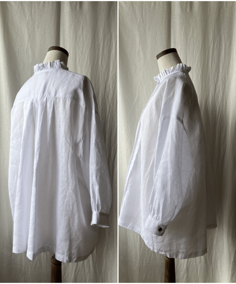 再入荷】フリル立襟のピンタックブラウス 白 | Happy Dot