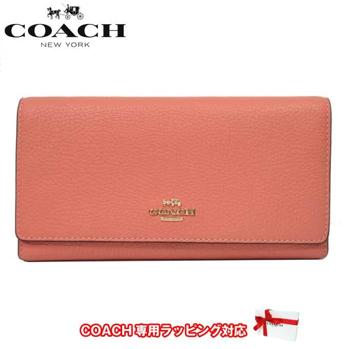 コーチ 財布 長財布 COACH ペブルドレザー スリム トライフォールド ウォレット CC815 IMORO(ライトコーラル) アウトレット  レディース