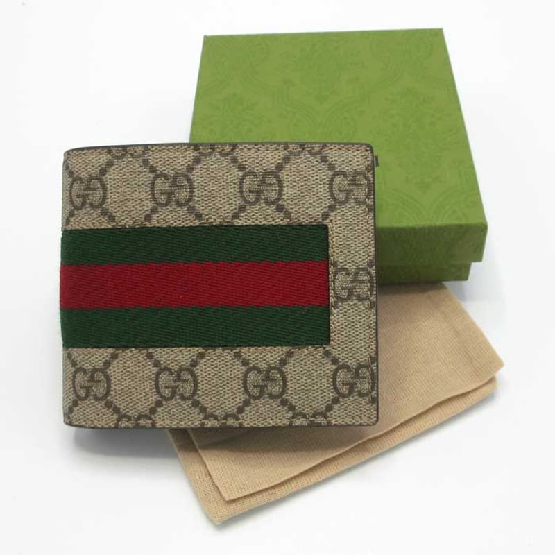 グッチ 二つ折り財布 GUCCI GGスプリーム ウェビングライン 小銭入れあり 779854...